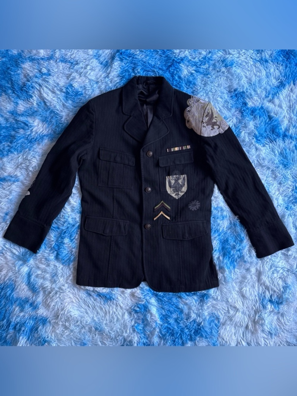 Pronti Black Military Blazer Men’s M Dragon Embroidery Patches Goth Steampunk